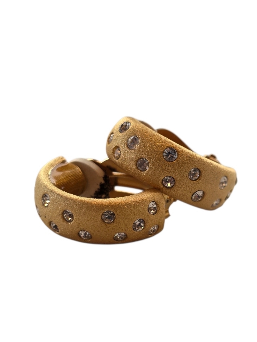 Swarovski Crystal Brushed Gold Limited Edition Clip On Huggie Earrings
